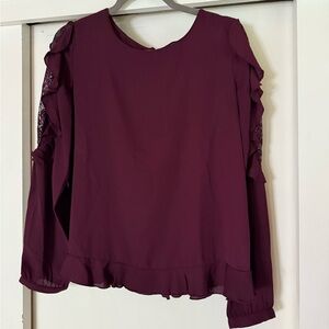 Cynthia Rowley Deep Burgundy Blouse with Ruffle Sleeves